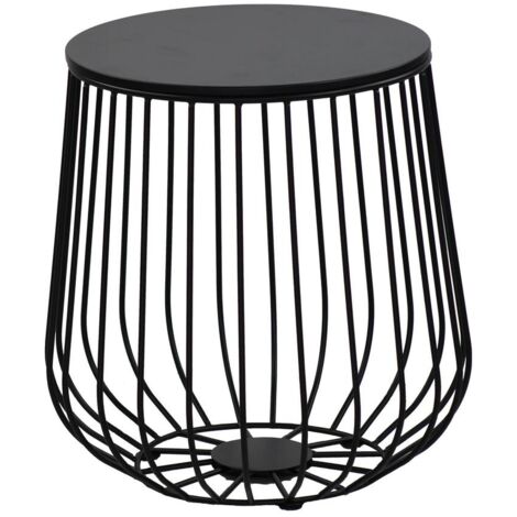 Tavolino da caffè 41,5x43 cm nero in metallo con ripiano in legno