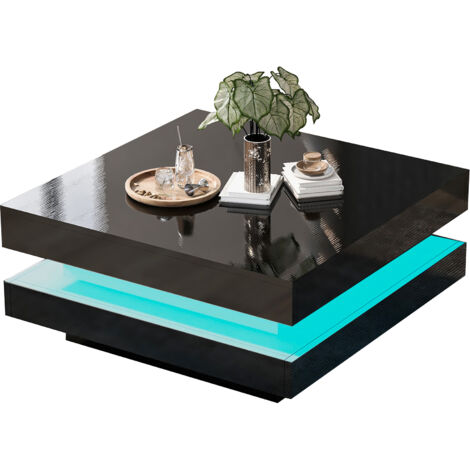 Tavolino da caffè 70x70x36 cm con LED a 16 colori in truciolare nero adatto al soggiorno