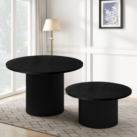 Tavolino da caffè 90x90x45 cm, Rotondo, Design con Base a Strisce, in Legno, Nero, per Soggiorno e Camera