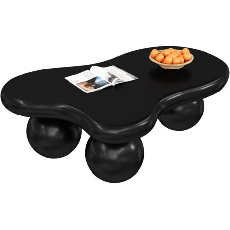 Tavolino da Caffè 95x62.5x32 cm, a Forma di Nuvola con Luci LED, Gambe Arrotondate e Sicure, MDF, Nero, per Soggiorni