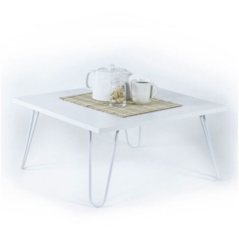 Tavolino da Caffe Basso 60x60 cm Bianco Moderno per Salotto Industrial in Legno