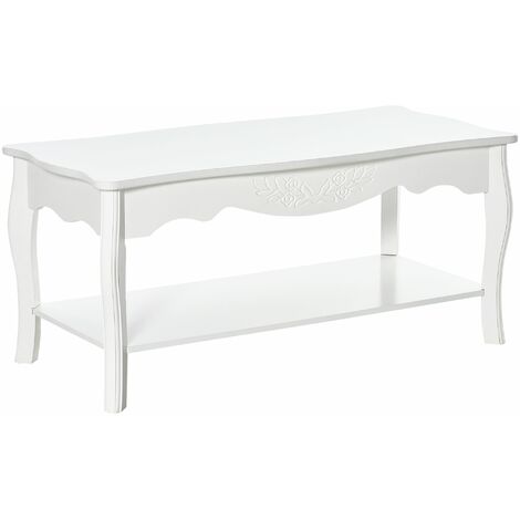 Tavolino da Caffè Basso in Legno Bianco 94x44x42 cm