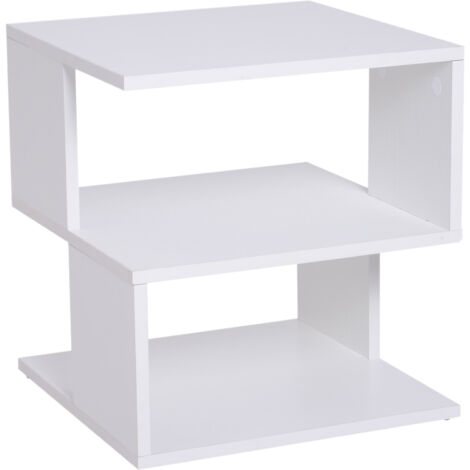 Tavolino da caffè / Comodino / Tavolino ausiliario a 2 ripiani con ripiano portaoggetti per soggiorno, 40x40x43 cm, bianco