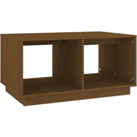 Tavolino da caffè con 2 scomparti, design moderno, 80 x 50 x 40 cm, legno di pino massello, colore marrone miele DEC039498