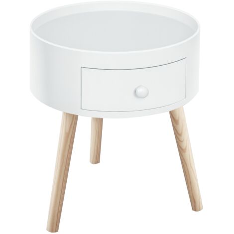 Tavolino da caffè con cassetto, rotondo, design scandinavo, bordo protettivo, in legno, Ø38 x H45 cm, bianco