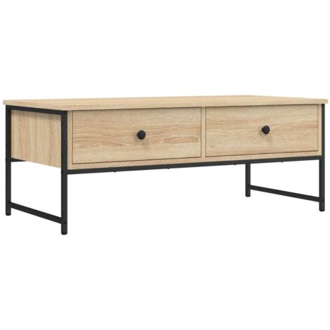 Tavolino da caffè con due cassetti design industriale 101 x 49 x 39,5 cm in legno ingegnerizzato color rovere e metallo DEC038887
