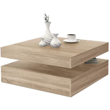 Tavolino da caffè con piano rotante - Quadrato - Rovere - 78 x 78 x 36 cm