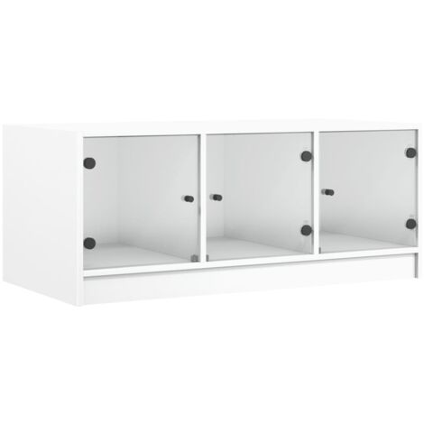Tavolino da caffè dal design moderno con ante in vetro 102 x 50 x 42 cm in legno ingegnerizzato bianco e vetro DEC037722