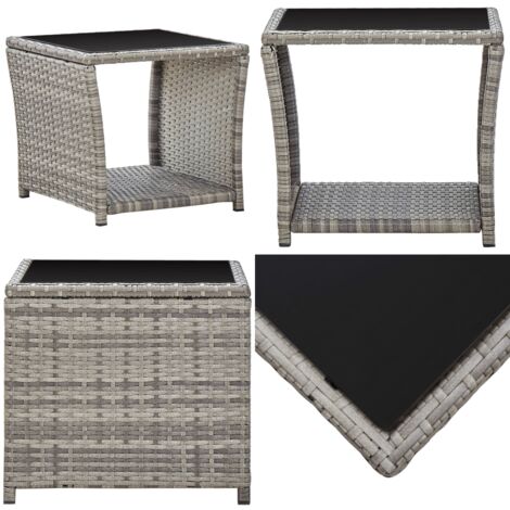 Tavolino da Caffè Grigio 45x45x40 cm in Polyrattan e Vetro - Tavolo esterno - Polyrattan
