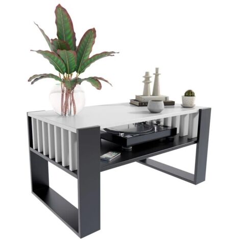 Tavolino da caffè IGA, bianco/nero, 100x50, per soggiorno, ufficio, MK