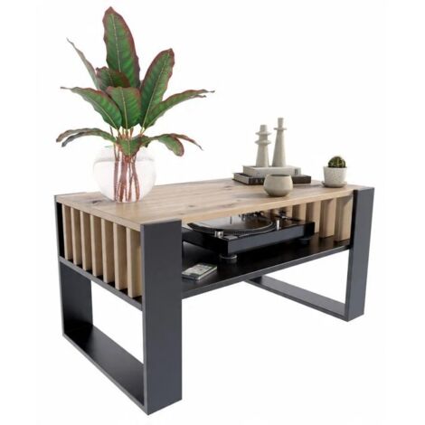 Tavolino da caffè IGA, rovere artigianale/nero, 100x50, tavolino da caffè per soggiorno, ufficio, MK