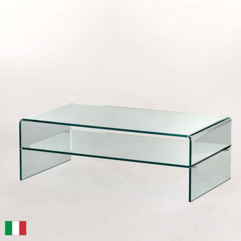 Tavolino da caffè in Vetro Curvato Trasparente L 110 Made in Italy - Ponte R 0 Shelf