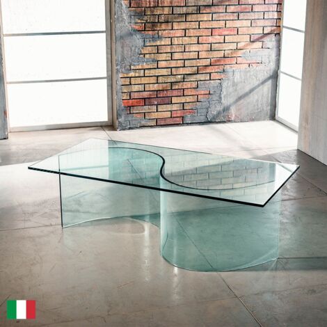 Tavolino da caffè in Vetro Curvato Trasparente L 120 Made in Italy - Base Esse