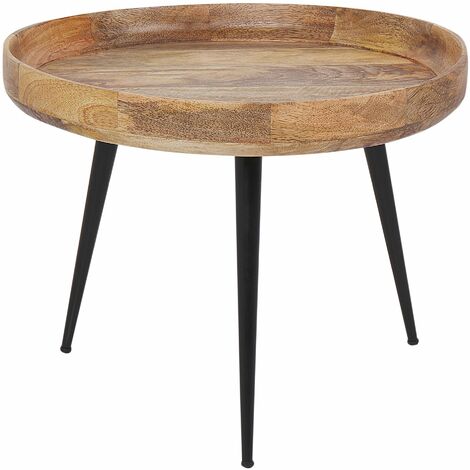 Tavolino da salotto rotondo in legno chiaro e metallo nero D90 cm BASSY -  Miliboo