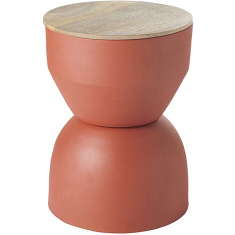 MILIBOO Tavolino da caffè rotondo design con struttura in metallo color bruciato e legno massello di mango D30 cm YOYO