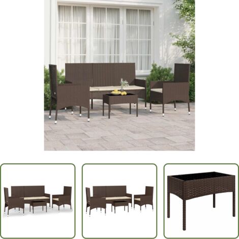 Tavolino da caffè -  Set Mobili da Giardino 4 pz con Cuscini in Polyrattan Marrone