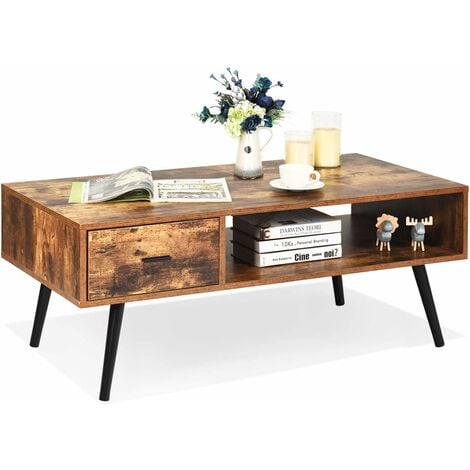 Tavolino da caffe Soggiorno, Tavolo Divano Salotto Design Stile indurstriale Elegante, con Cassetto e Ripiani, Facile da Montare, Marrone