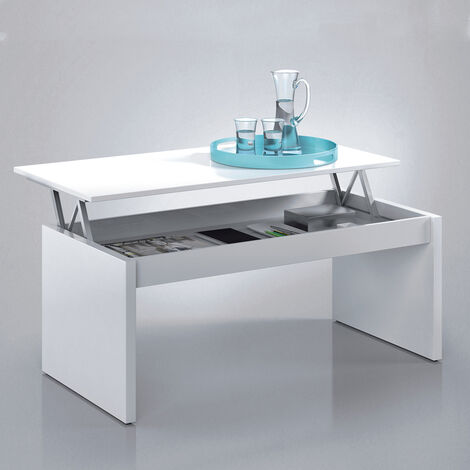 Tavolino da caffe' sollevabile 102 X 50 X 43 cm con rialzo salvaspazio soggiorno BIANCO 001638BO