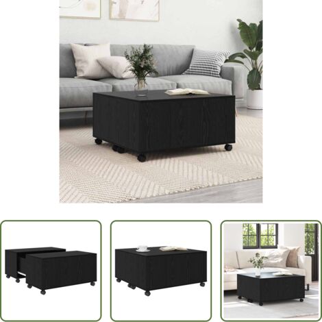 Tavolino da caffè -  Tavolino da salotto con cassetto Rovere Nero 75 x 75 x 38 cm