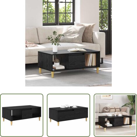 Tavolino da caffè -  Tavolino da salotto con cassetto Rovere Nero 90 x 50 x 26.5 cm