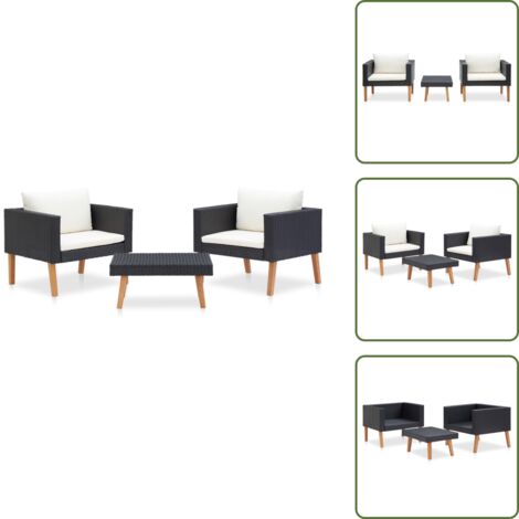 Tavolino da caffè - vidaXL Set Divani da Giardino 3 pz con Cuscini in Polyrattan Nero - Rattan PE