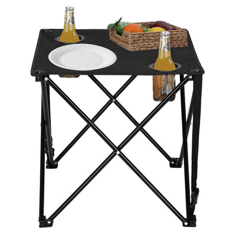 Tavolino da campeggio pieghevole nero, altezza 46 cm.