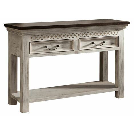 tavolino da consolle in legno di mango / acacia 115x40x76 bianco cerato CASTLE-ANTIK 269