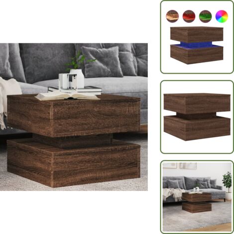 Tavolino da divano - vidaXL Tavolino da Salotto con Luci LED Rovere Marrone 50x50x40 cm - Tavolino laterale