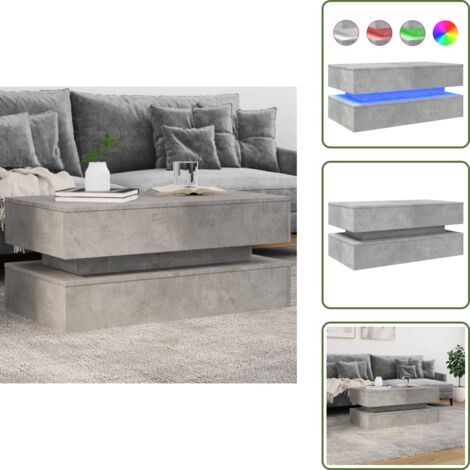 Tavolino da divano - vidaXL Tavolino da Soggiorno con Luci LED Grigio Cemento 90x50x40 cm - Tavolino laterale