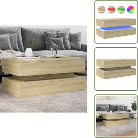 Tavolino da divano - vidaXL Tavolino da Soggiorno con Luci LED Rovere Sonoma 90x50x40 cm - Tavolino laterale