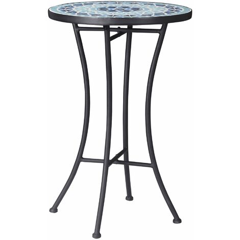 Tavolino da Giardino Ø35,5x53,5 cm in Metallo con Mosaico Blu