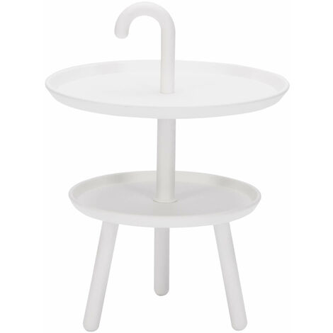 Tavolino da Giardino Ø41x55 cm 2 Ripiani in Polipropilene Bianco
