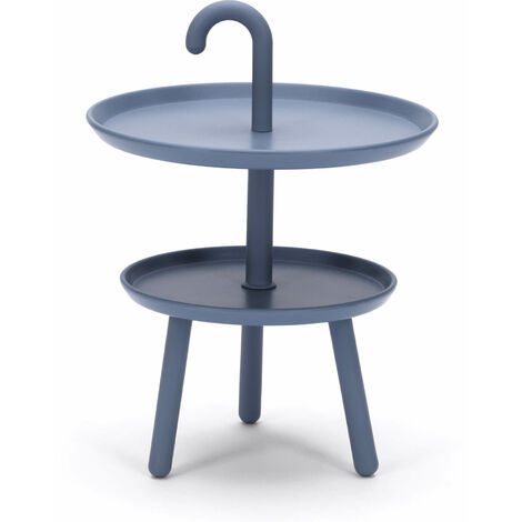 Tavolino da Giardino Ø41x55 cm 2 Ripiani in Polipropilene Grigio