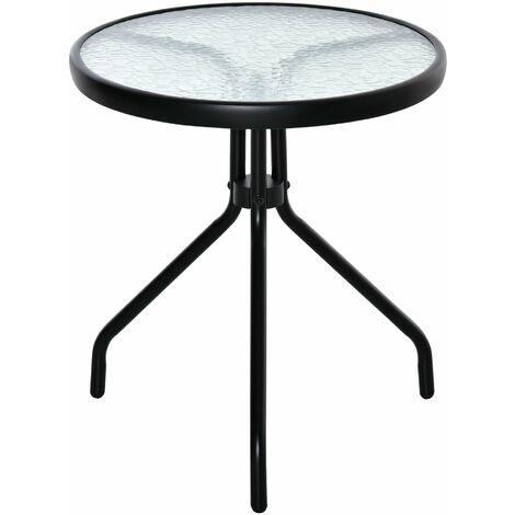 Tavolino da Giardino Ø50x55 cm Piano in Vetro Struttura in Metallo Nero