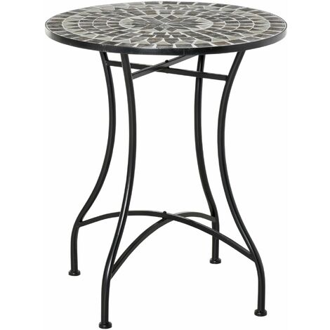 Tavolino da Giardino Ø60x71 cm in Metallo con Mosaico Nero