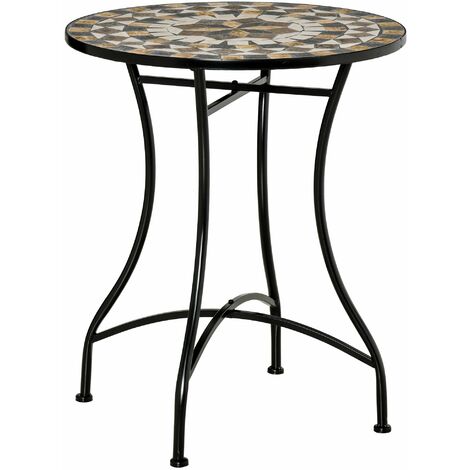Tavolino da Giardino Ø60x71 cm in Metallo e Mosaico Nero