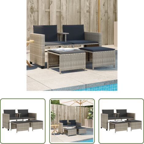 Tavolino da giardino -  Divano Giardino 2Posti Tavolo Sgabelli Grigio Chiaro Polyrattan