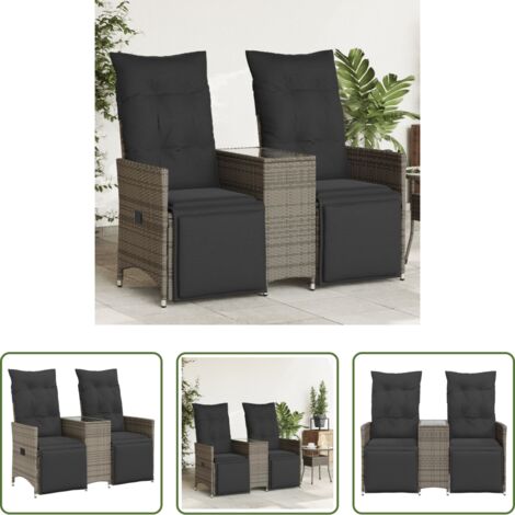 Tavolino da giardino -  Divano Giardino Reclinabile 2 Posti Tavolino Grigio Polyrattan