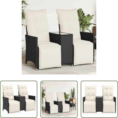 Tavolino da giardino -  Divano Giardino Reclinabile 2Posti con Tavolino Nero Polyrattan