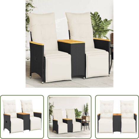 Tavolino da giardino -  Divano Giardino Reclinabile 2Posti con Tavolino Nero Polyrattan