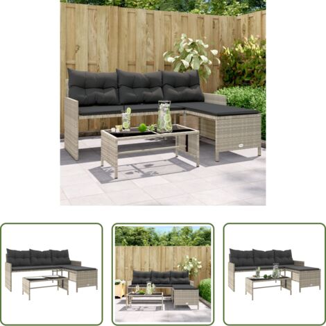 Tavolino da giardino -  Divano Giardino Tavolo e Cuscini a L Grigio Chiaro Polyrattan