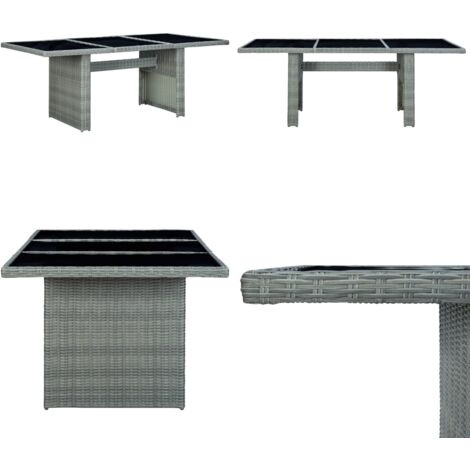 Tavolino da Giardino Grigio Chiaro Polyrattan e Vetro Temperato - Rattan - Vetro temperato