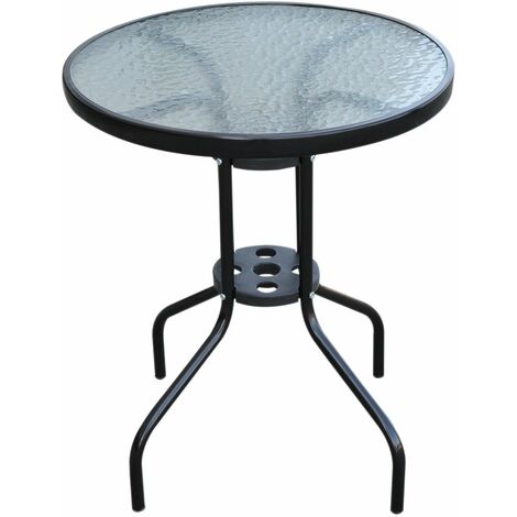 Tavolino da Giardino in Ferro con Piano in Vetro Temperato Nero Ø60x70 cm