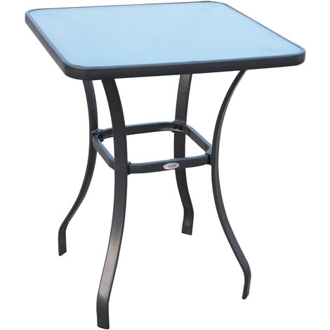 Tavolino da Giardino in Metallo con Piano in Vetro Temperato Nero 68.5x68.5x84 cm