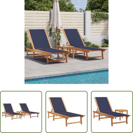 Tavolino da giardino -  Lettini Prendisole 2 pz con Tavolo Blu Legno Acacia e Textilene