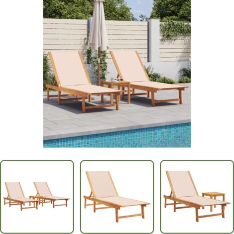 Tavolino da giardino -  Lettini Prendisole 2 pz e Tavolo Crema Legno Acacia e Textilene