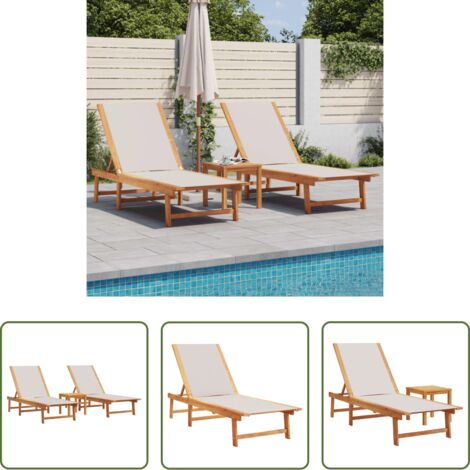 Tavolino da giardino -  Lettini Prendisole 2 pz e Tavolo Grigio Legno Acacia/Textilene