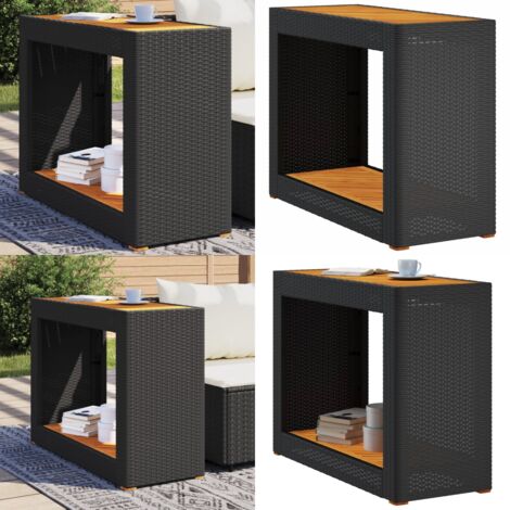 Tavolino da Giardino Piano Legno Nero 100x40x75 cm Polyrattan - Tavolo da giardino - Tavolo in legno