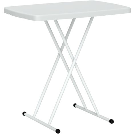 Tavolino da Giardino Pieghevole 76x50x74 cm con Altezza Regolabile in Metallo e HDPE Bianco