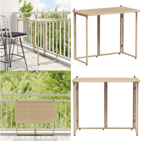 Tavolino da Giardino Pieghevole Beige 90x51x75 cm in Polyrattan - Tavolo da esterno - Rattan PE